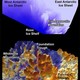 A rendering of the mountains and canyons below the ice.